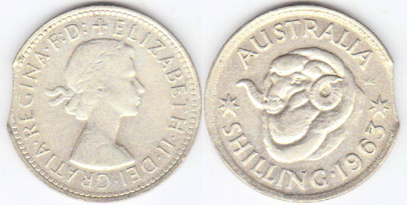 1963 Australia silver Shilling (bitten planchet) A001422
